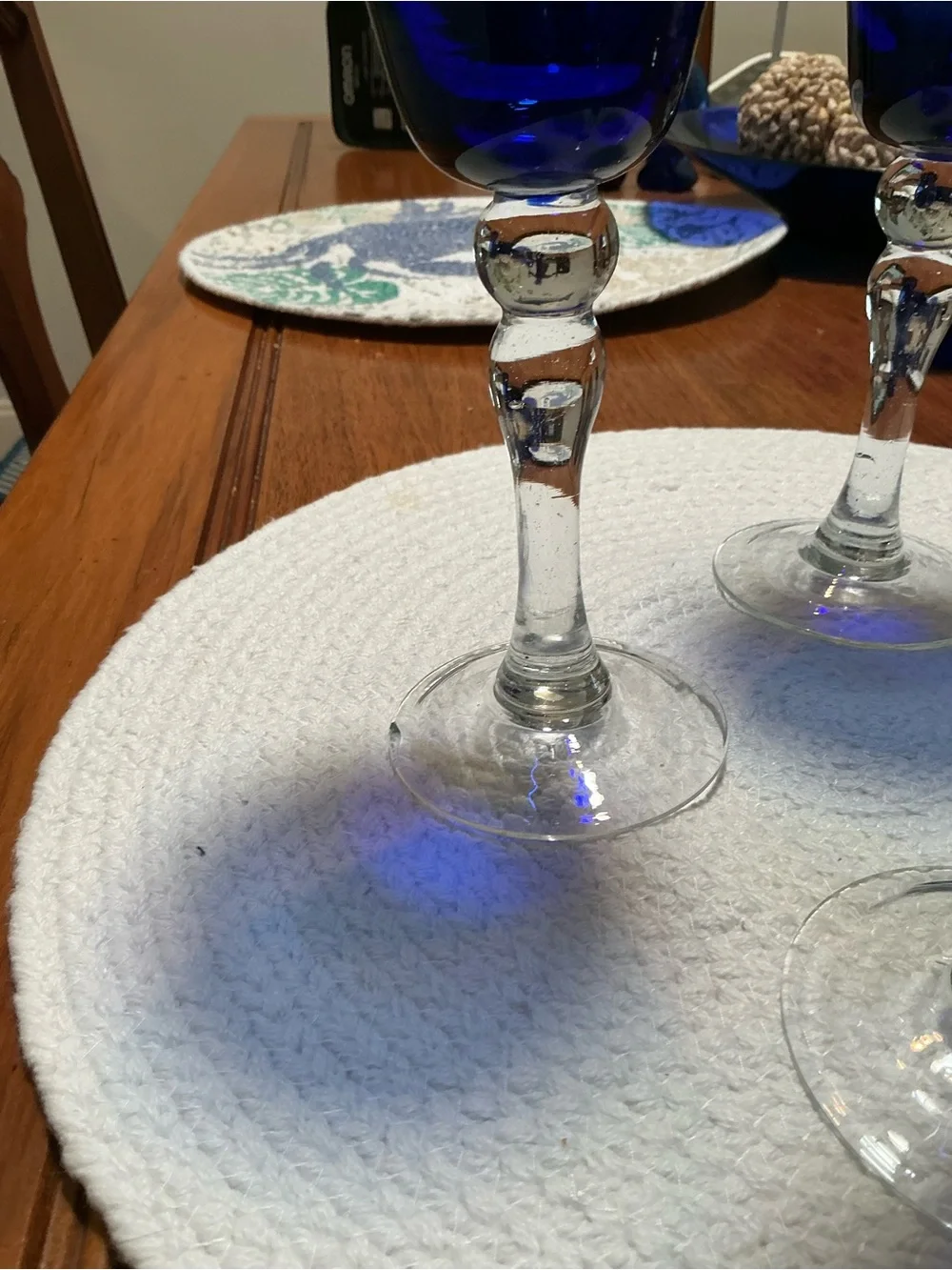 Set of 4 Cobalt Blue Stemmed Wine Glasses